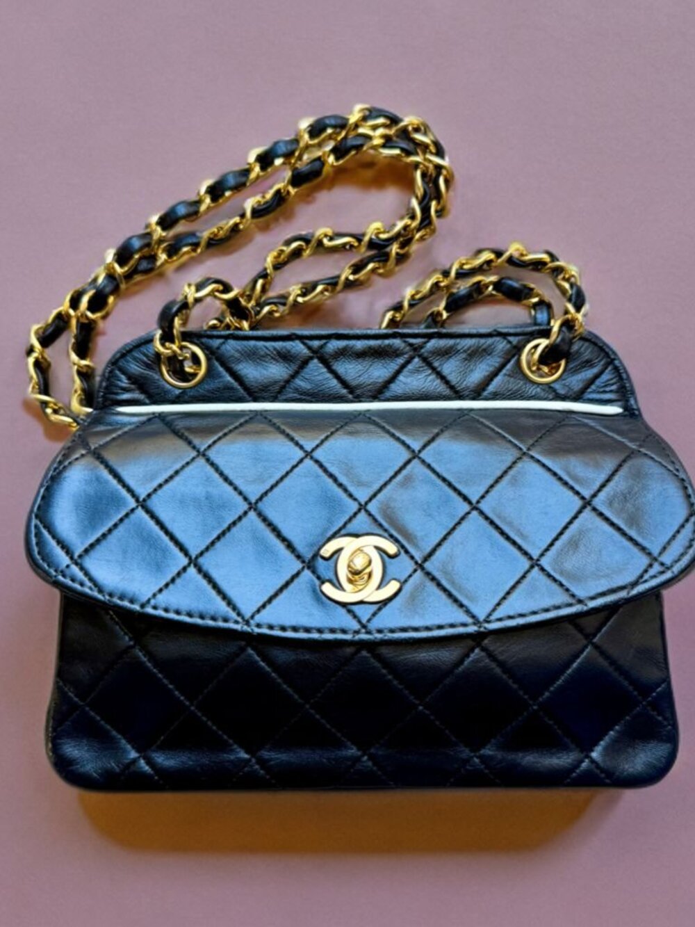 Vintage Chanel Black Lambskin Mini Single Flap Handbag